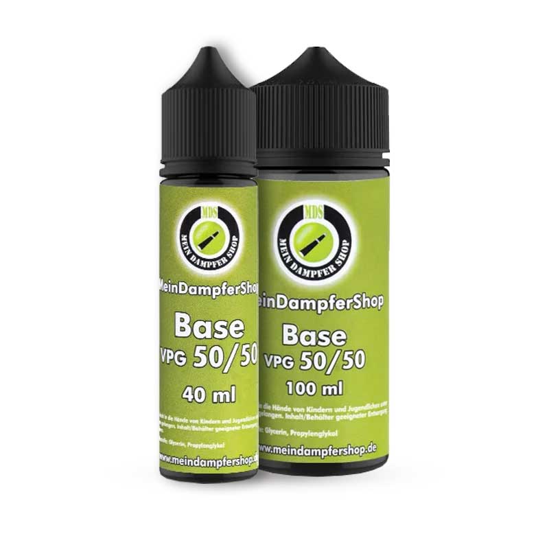 Zwei Flaschen Basisliquid 40 ml und 100 ml nebeneinander